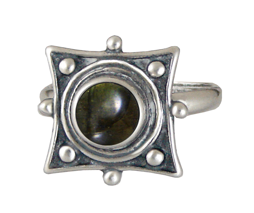 Sterling Silver Art Deco Style Gemstone Ring With Spectrolite Size 5